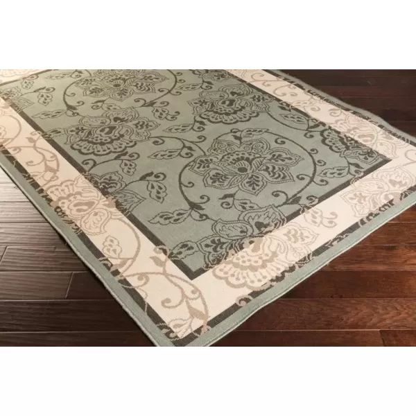 imageLivabliss Rhoda Outdoor Border Area Rug810quot SquareTaupeBrownMoss