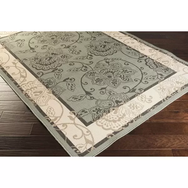 imageLivabliss Rhoda Outdoor Border Area Rug810quot SquareTaupeBrownMoss