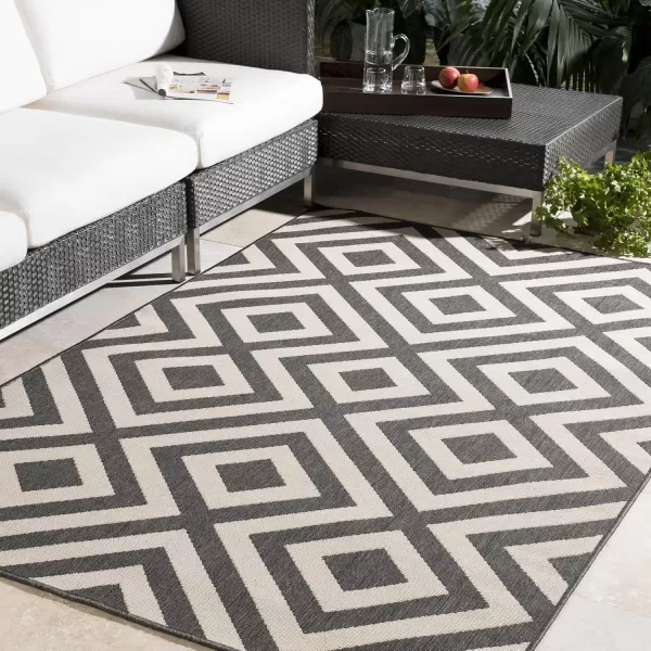 imageLivabliss Trivette Modern Outdoor Area Rug73quot SquareBlueBlack  Beige