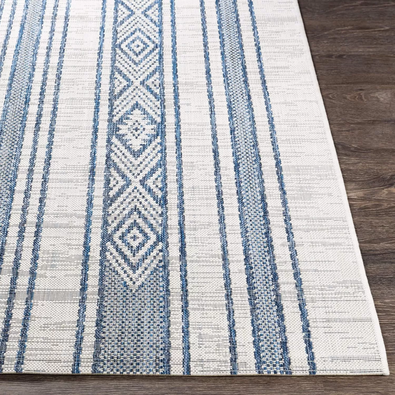 imageLivabliss Esperanza Striped Outdoor Area Rug43quot x 511quotBright BlueWhiteBright BlueWhite