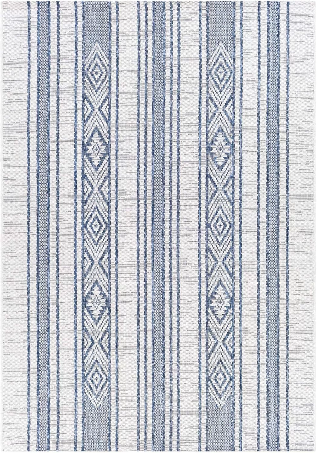 imageLivabliss Esperanza Striped Outdoor Area Rug43quot x 511quotBright BlueWhiteBright BlueWhite