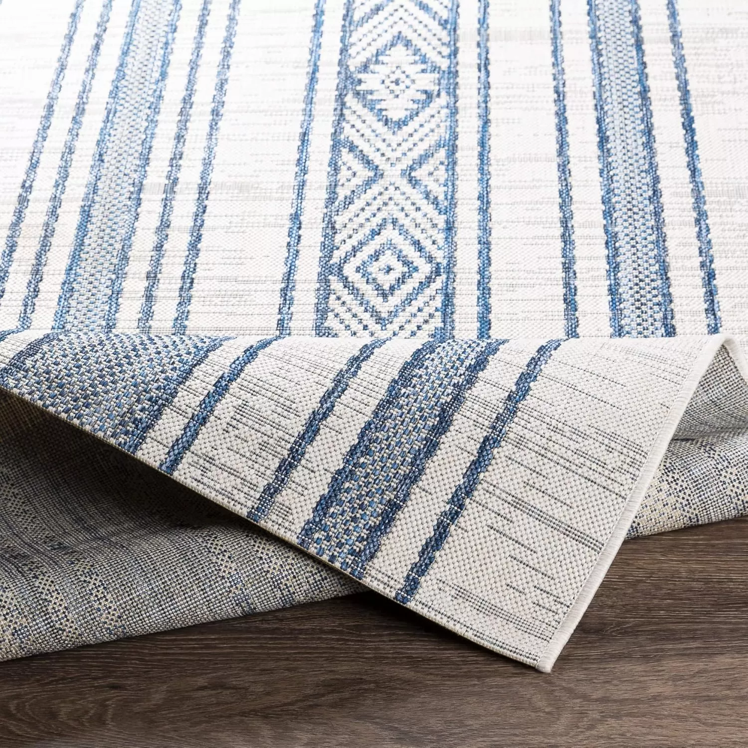 imageLivabliss Esperanza Striped Outdoor Area Rug43quot x 511quotBright BlueWhiteBright BlueWhite