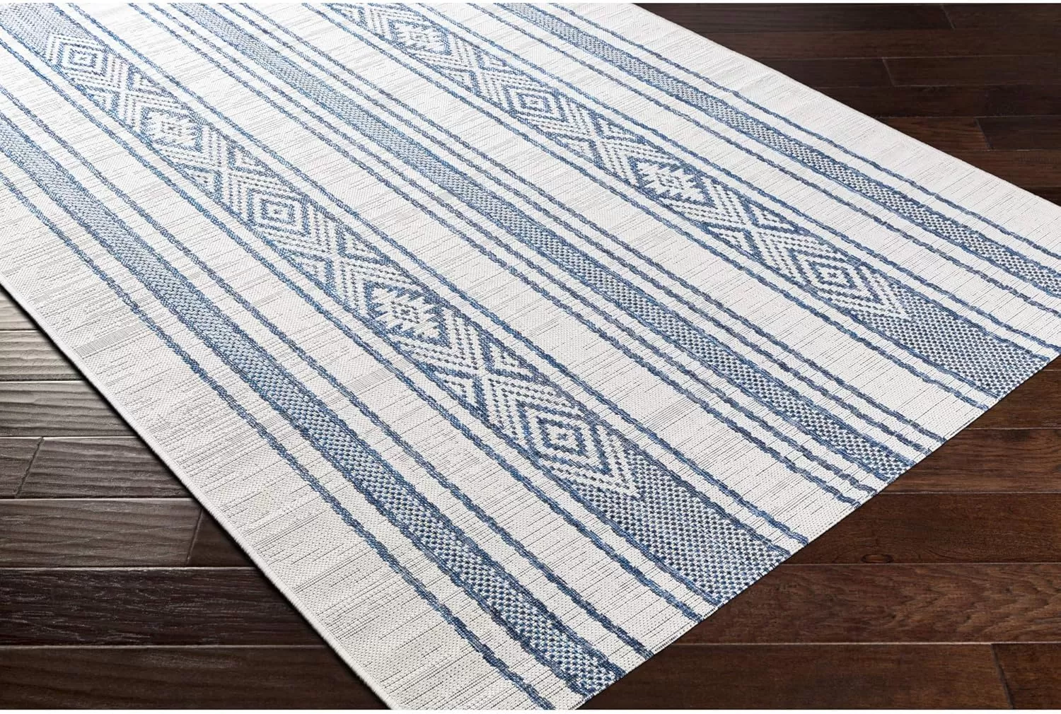 imageLivabliss Esperanza Striped Outdoor Area Rug43quot x 511quotBright BlueWhiteBright BlueWhite