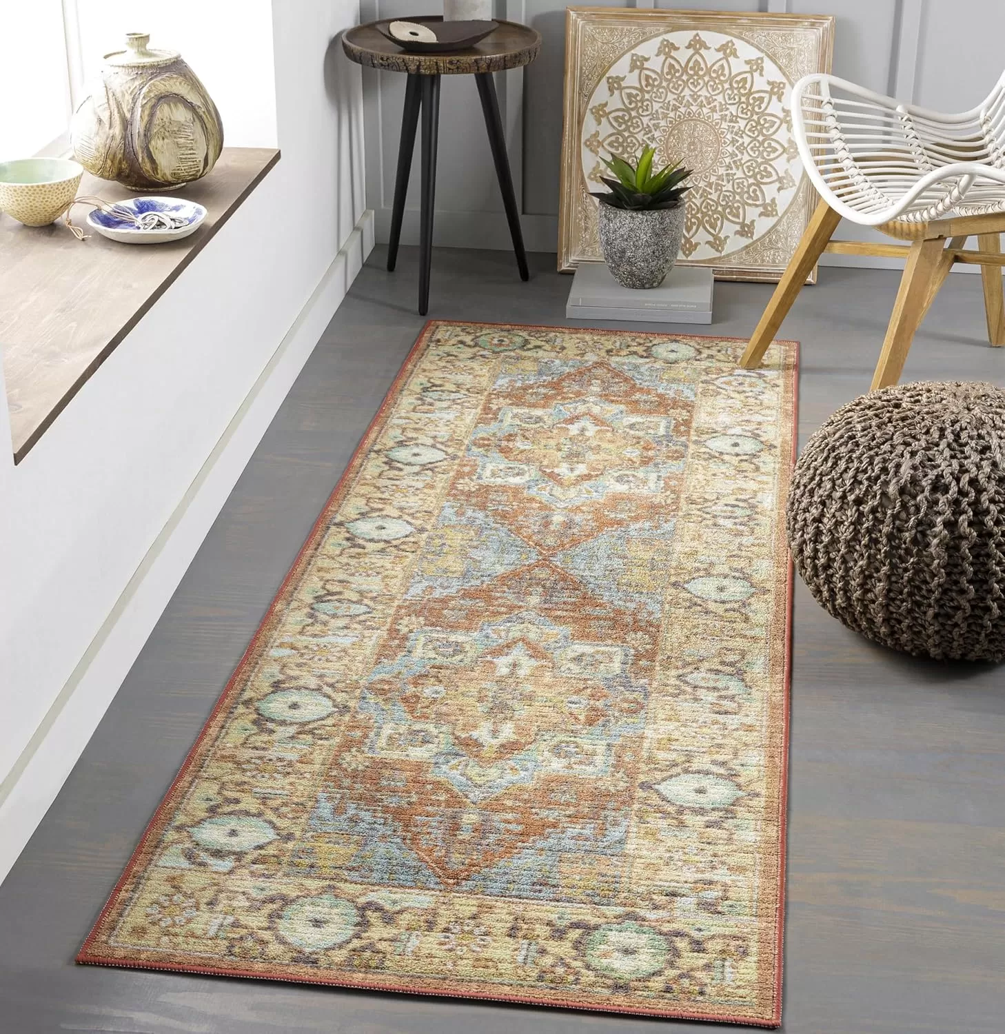imageLivabliss Eviana Vintage Medallion Washable Area Rug 43quot x 511quot Burnt Orange27 x 73