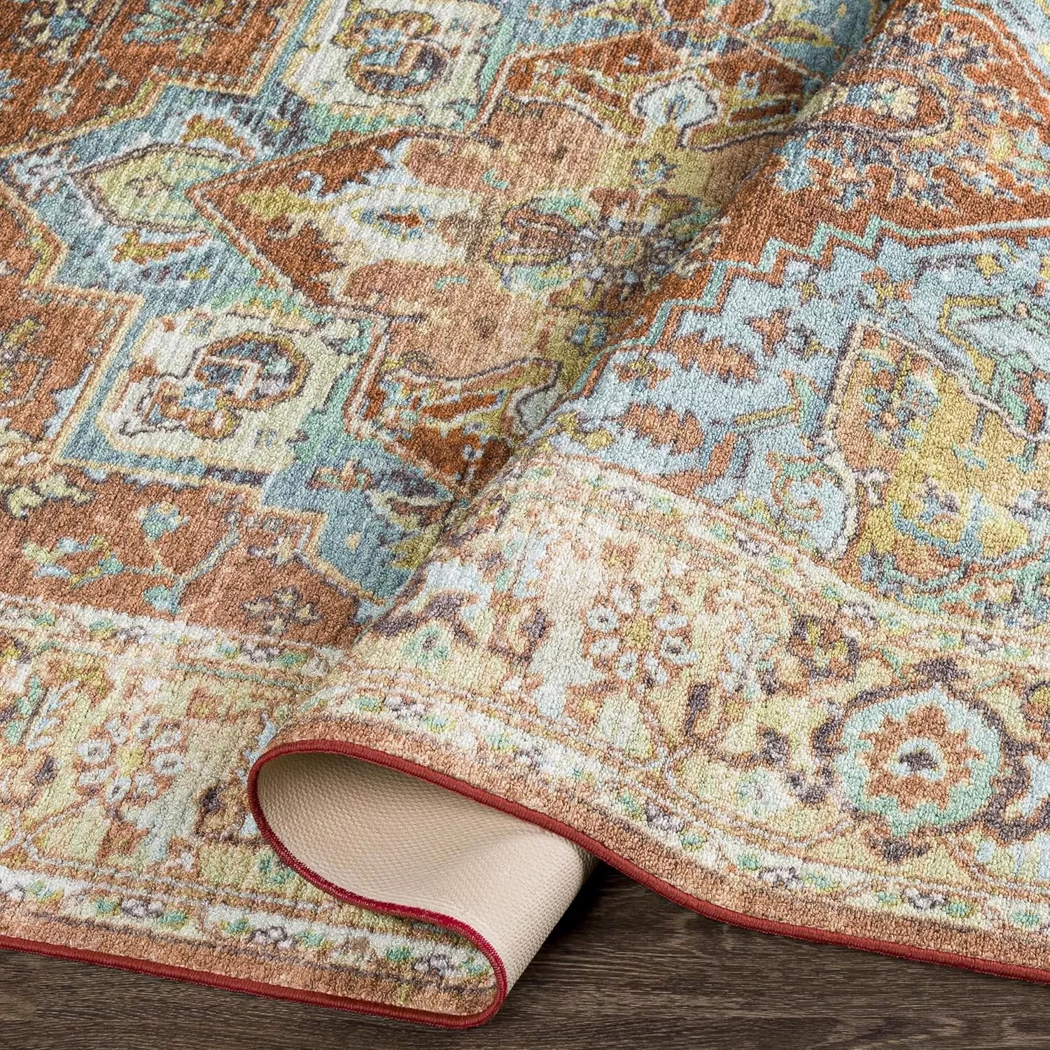 imageLivabliss Eviana Vintage Medallion Washable Area Rug 43quot x 511quot Burnt Orange43 x 511