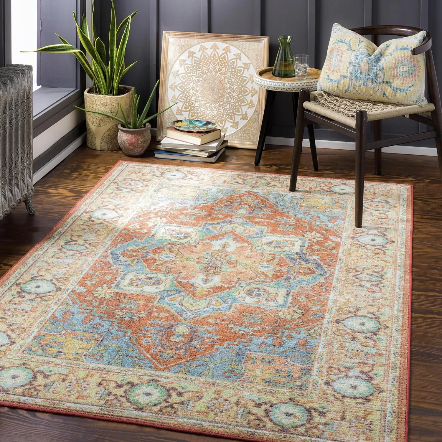 imageLivabliss Eviana Vintage Medallion Washable Area Rug 43quot x 511quot Burnt Orange43 x 511