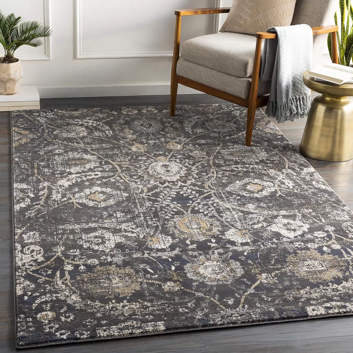 imageLivabliss Inkeri Updated Traditional Area Rug2 x 211quotBeigeCharcoal