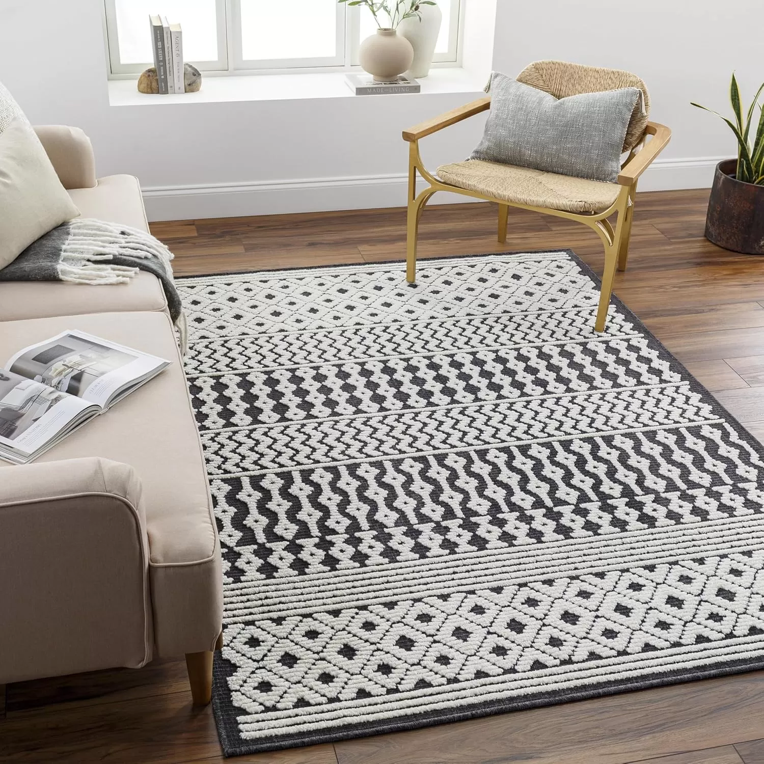 imageLivabliss Lyna Chevron Washable Area Rug2 x 210quotCreamCharcoal