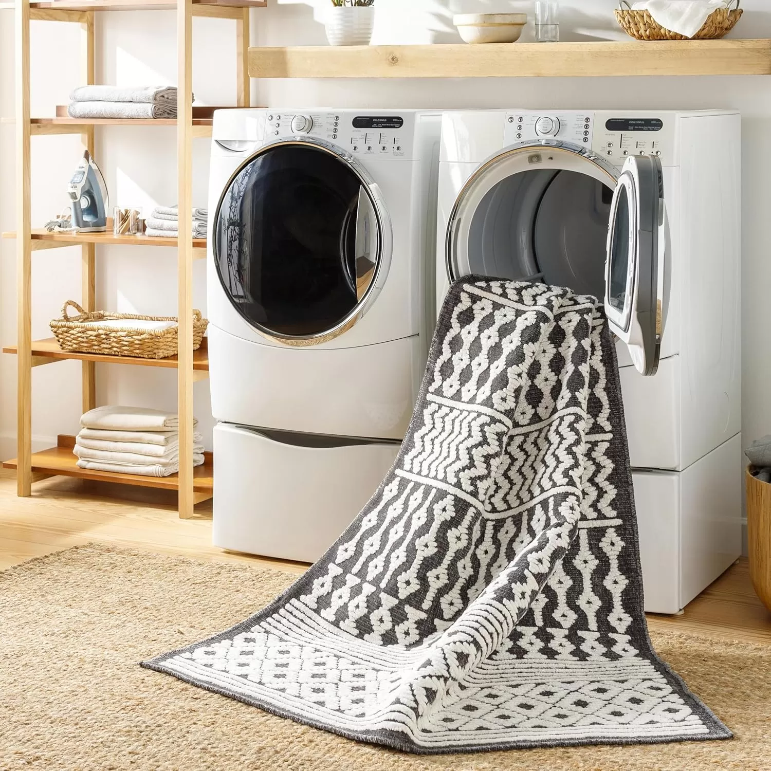 imageLivabliss Lyna Chevron Washable Area Rug2 x 210quotCreamCharcoal