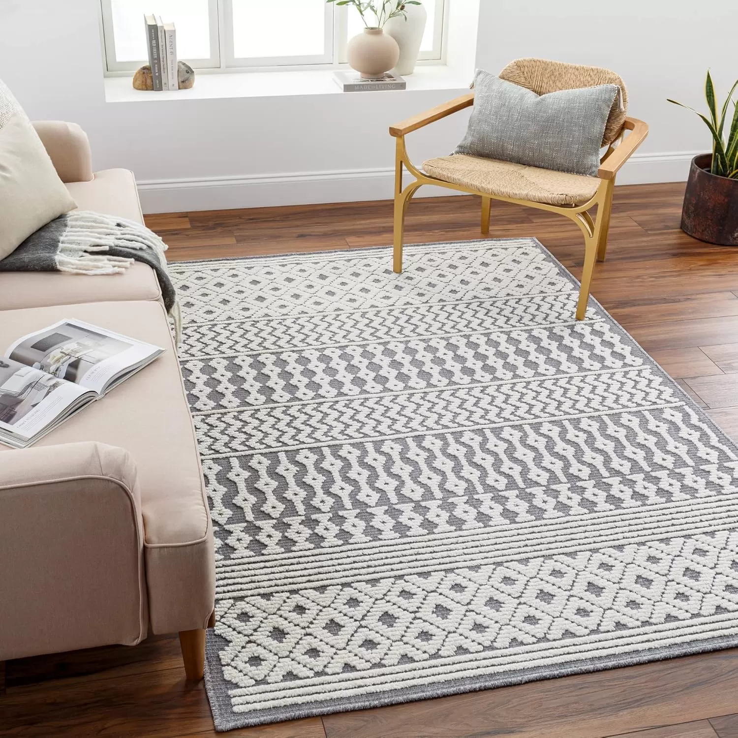 imageLivabliss Lyna Chevron Washable Area Rug2 x 210quotCreamGrey