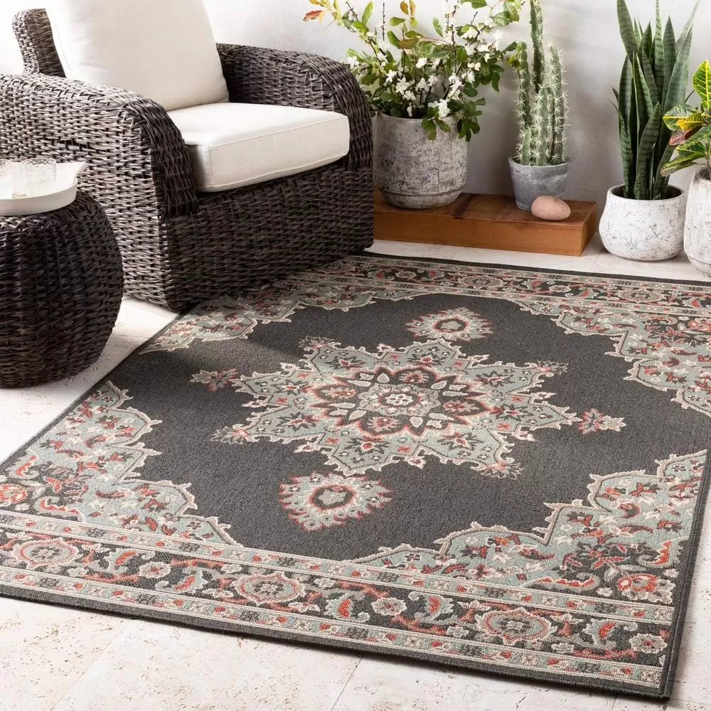 imageLivabliss Maritza Medallion IndoorOutdoor Area Rug 73quot Square DenimBlackSeafoam