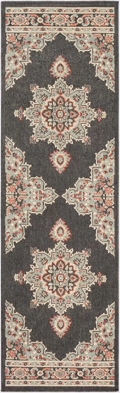 imageLivabliss Maritza Medallion IndoorOutdoor Area Rug 73quot Square DenimBlackSeafoam