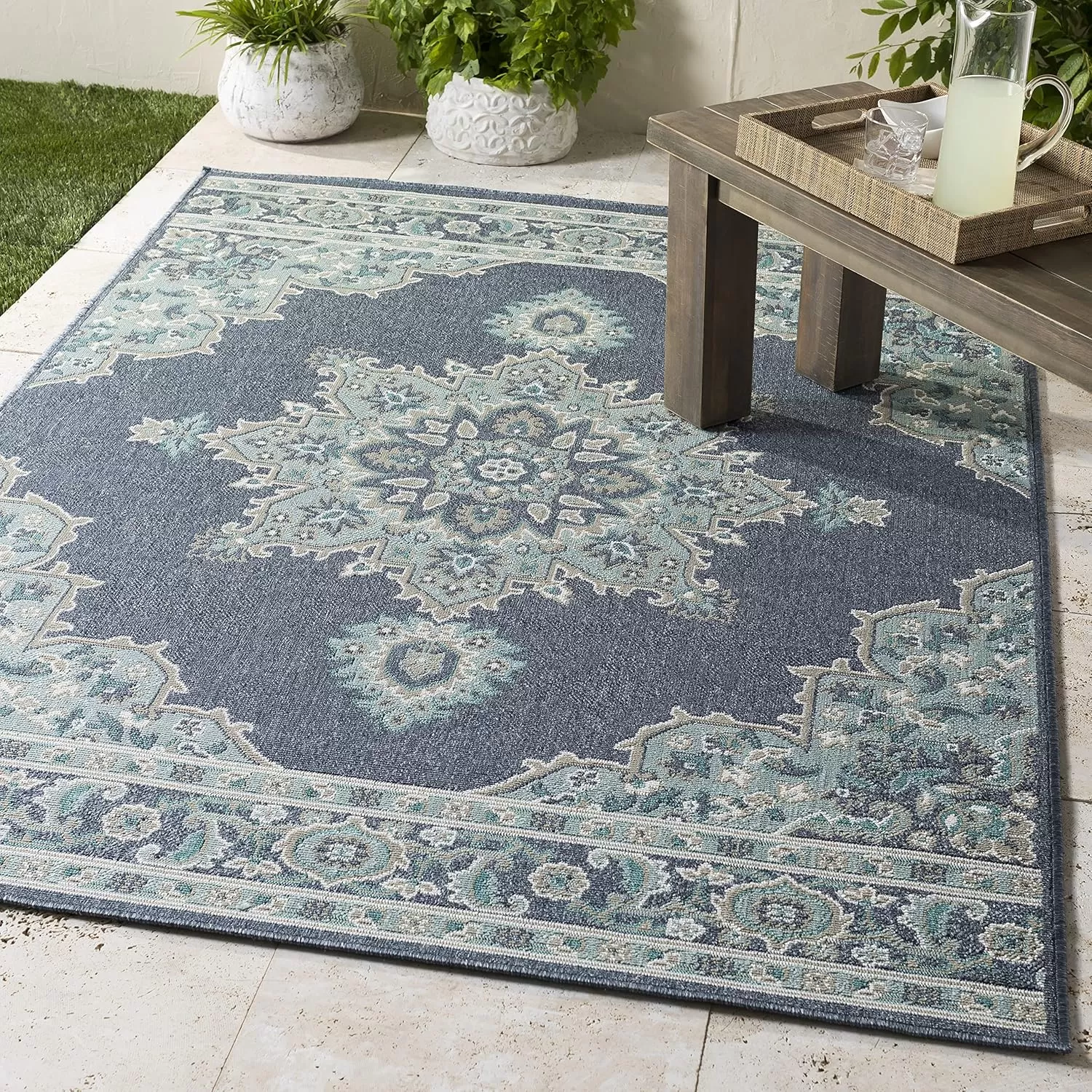 imageLivabliss Maritza Medallion IndoorOutdoor Area Rug 73quot Square DenimDenim