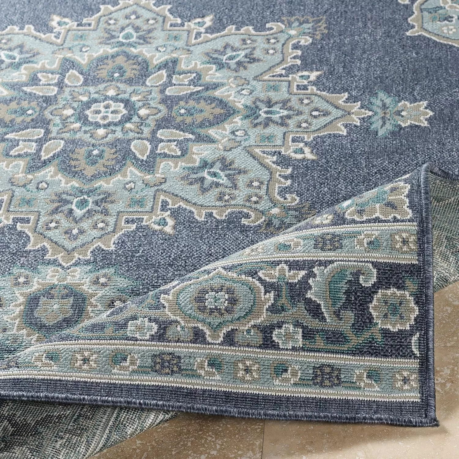 imageLivabliss Maritza Medallion IndoorOutdoor Area Rug 73quot Square DenimDenim