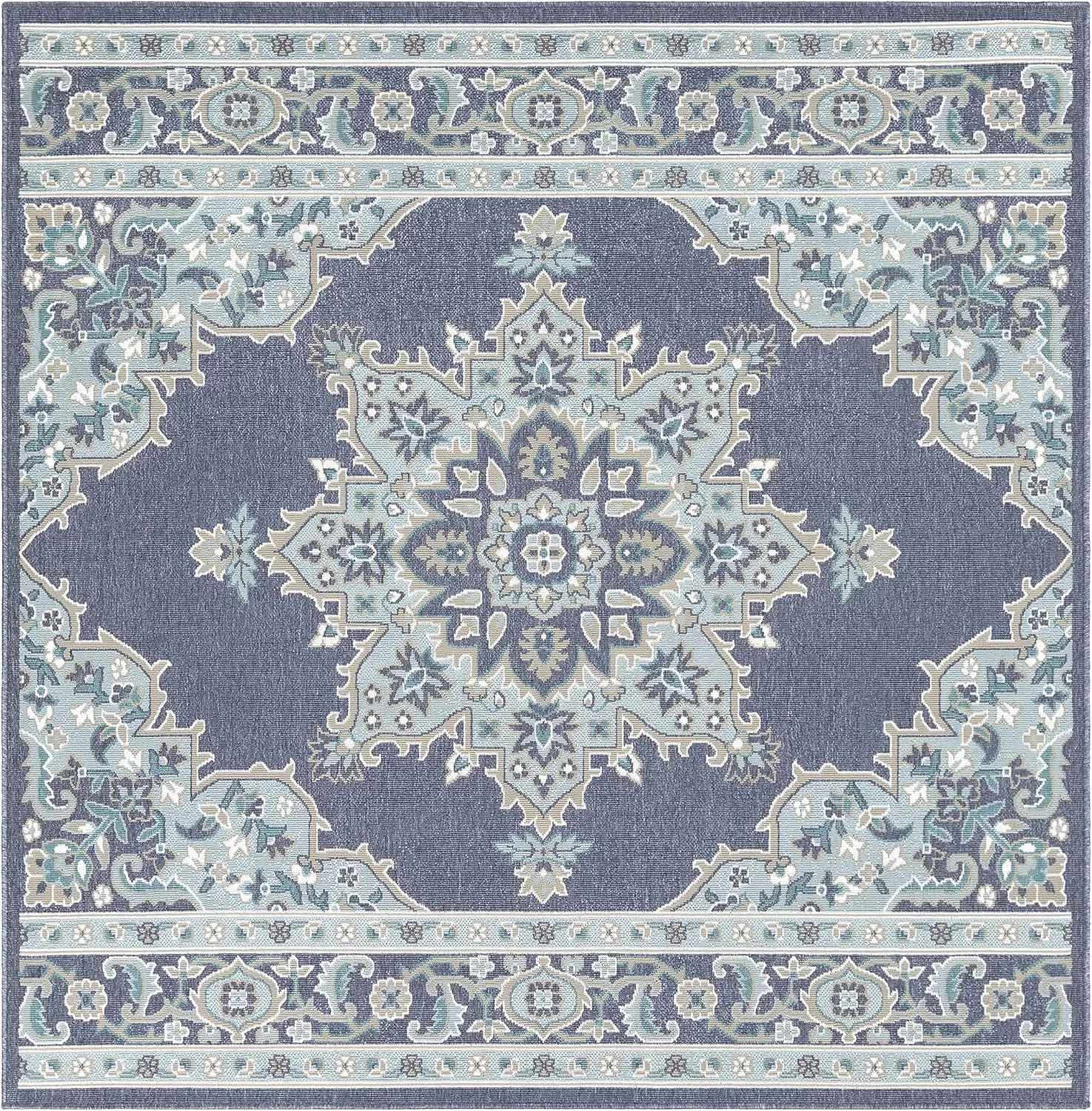 imageLivabliss Maritza Medallion IndoorOutdoor Area Rug 73quot Square DenimDenim