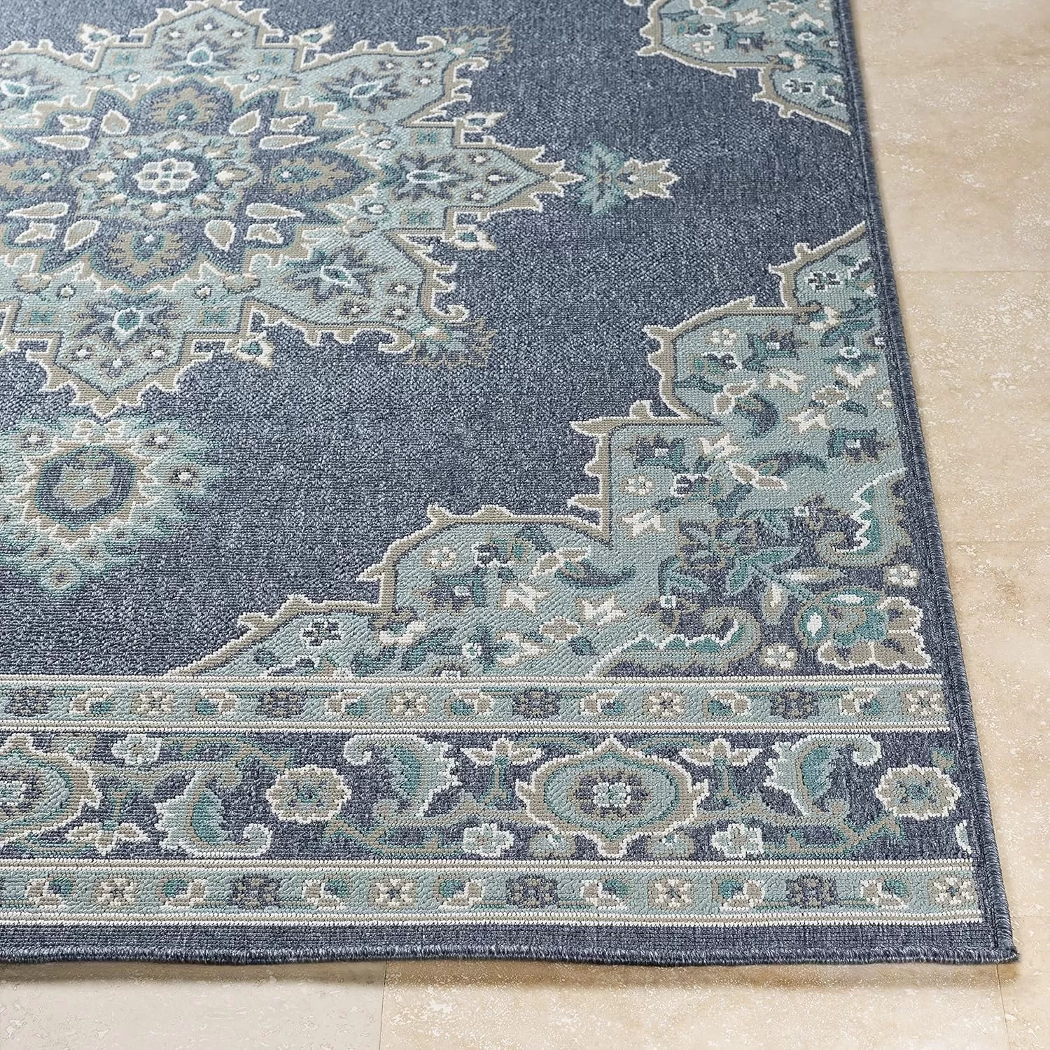 imageLivabliss Maritza Medallion IndoorOutdoor Area Rug 73quot Square DenimDenim
