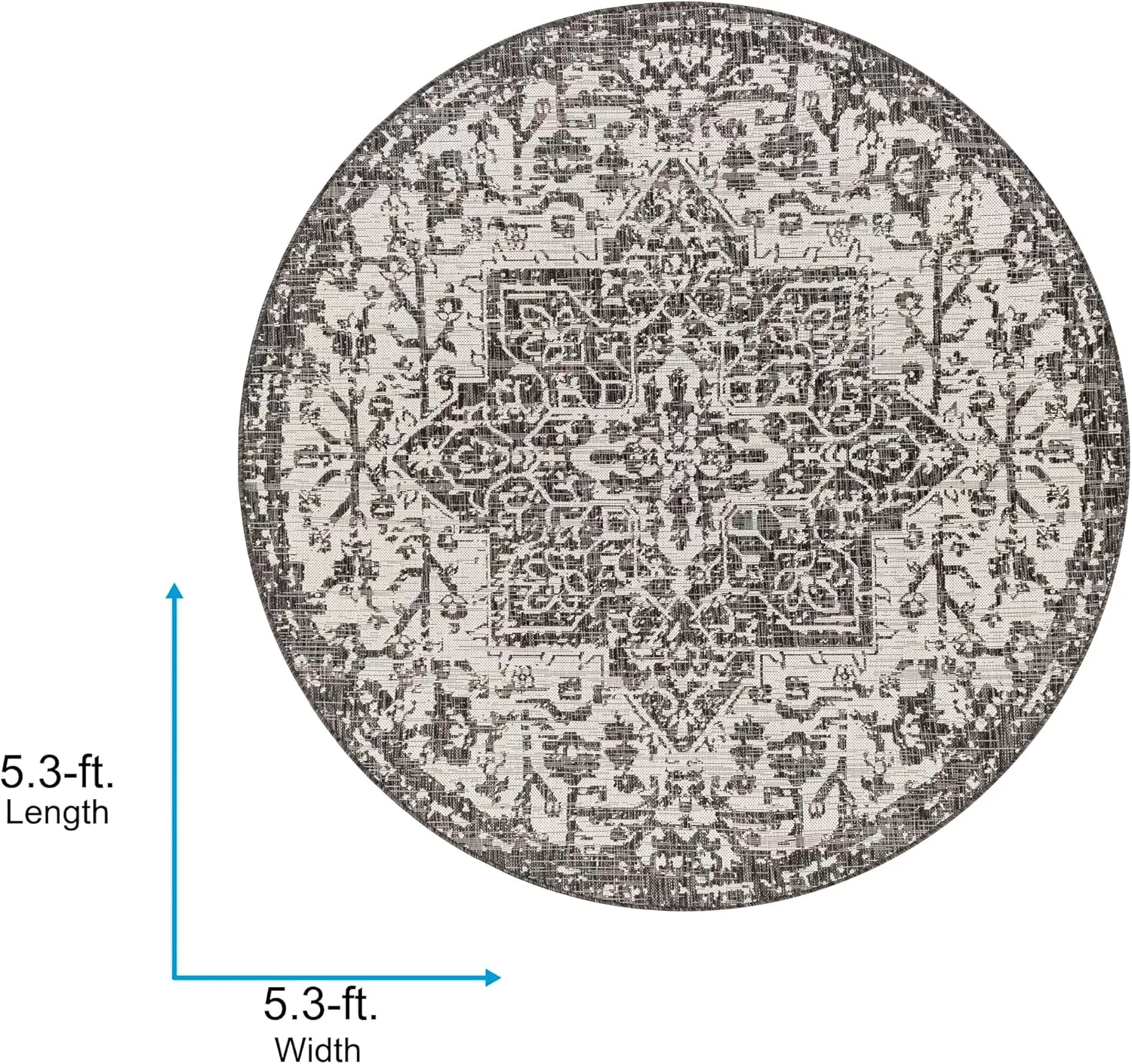 imageLivabliss Masha Vintage Medallion Outdoor Area Rug710quot SquareDark Gray53 Round