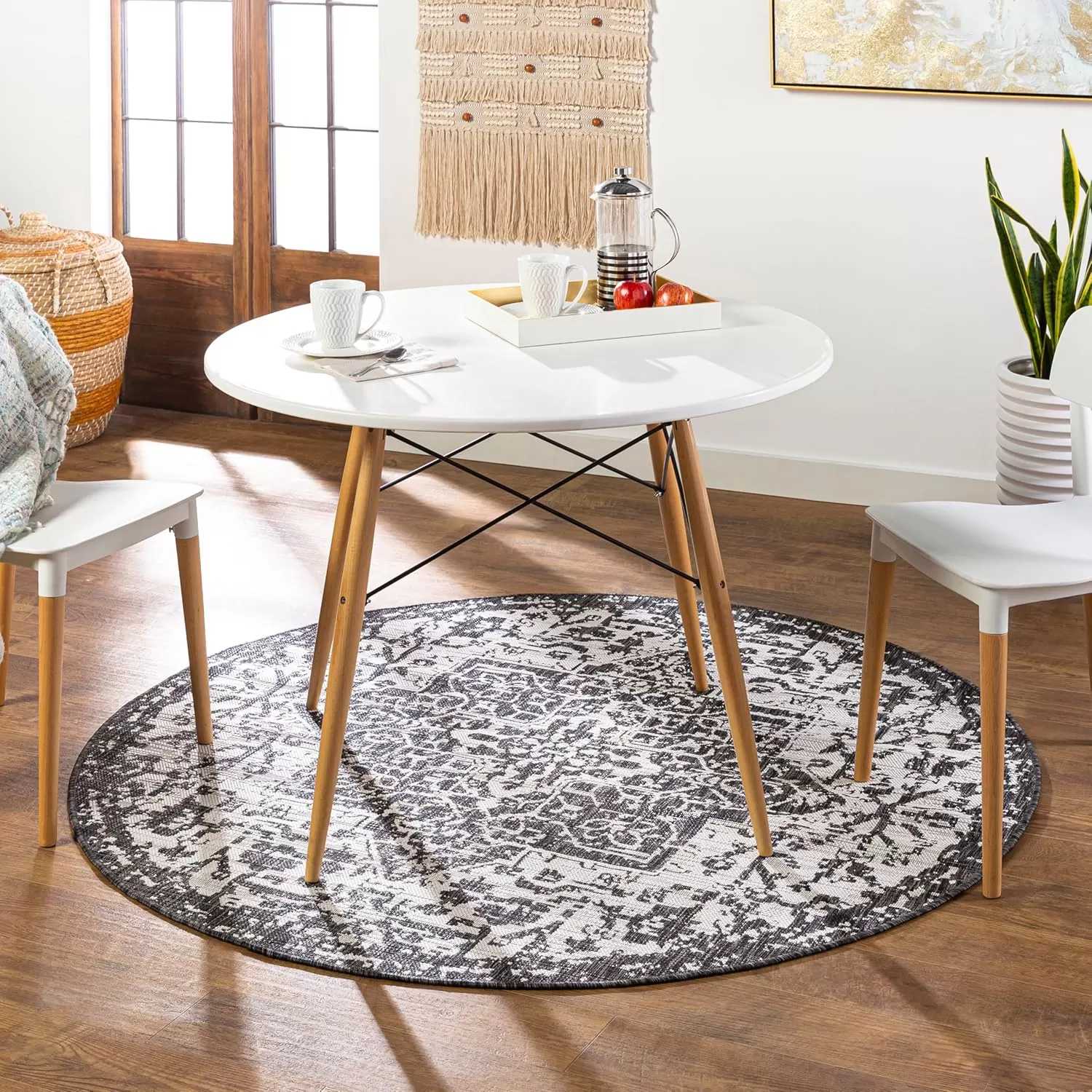 imageLivabliss Masha Vintage Medallion Outdoor Area Rug710quot SquareDark Gray67 Round