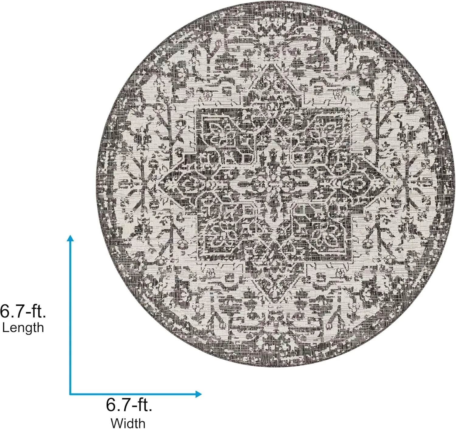 imageLivabliss Masha Vintage Medallion Outdoor Area Rug710quot SquareDark Gray67 Round