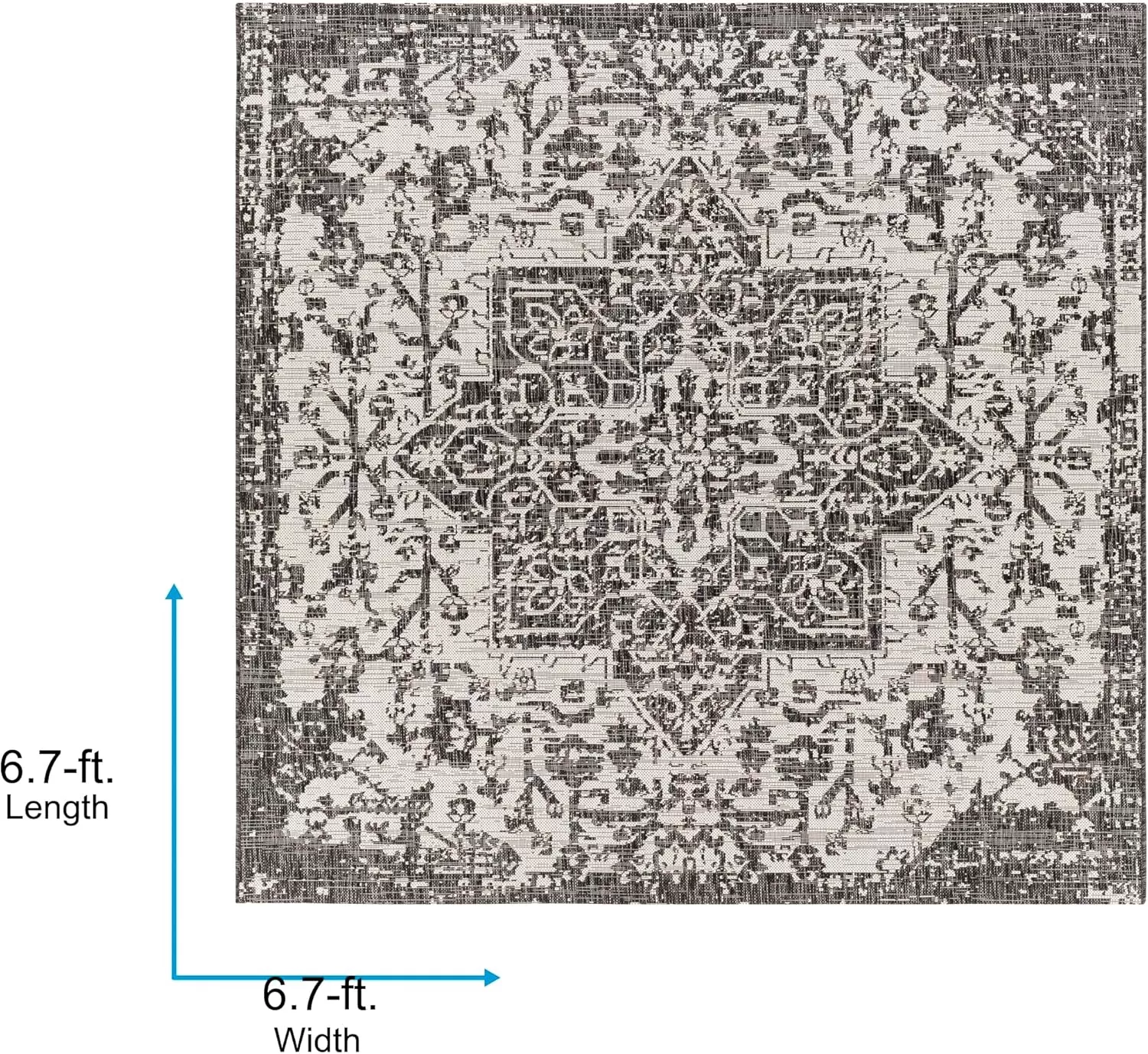 imageLivabliss Masha Vintage Medallion Outdoor Area Rug710quot SquareDark Gray67 Square