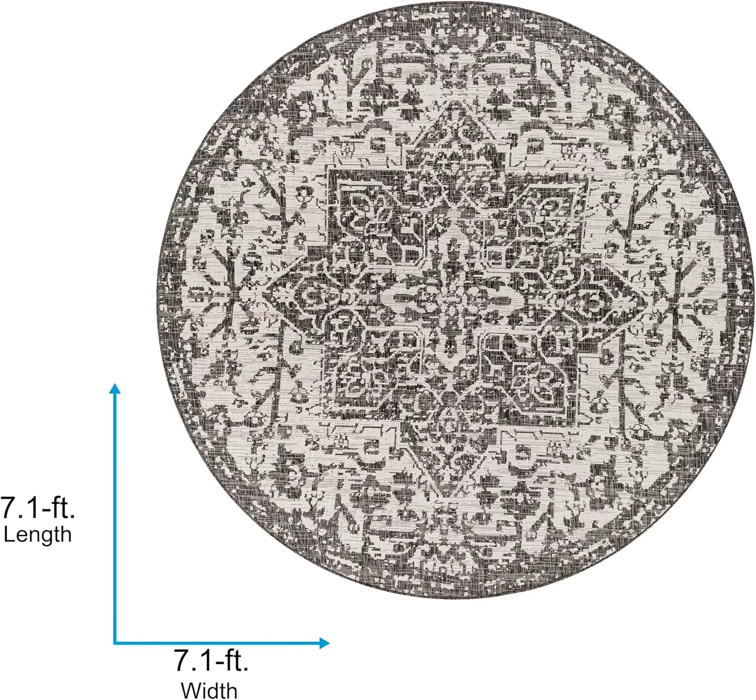 imageLivabliss Masha Vintage Medallion Outdoor Area Rug710quot SquareDark Gray710 Round