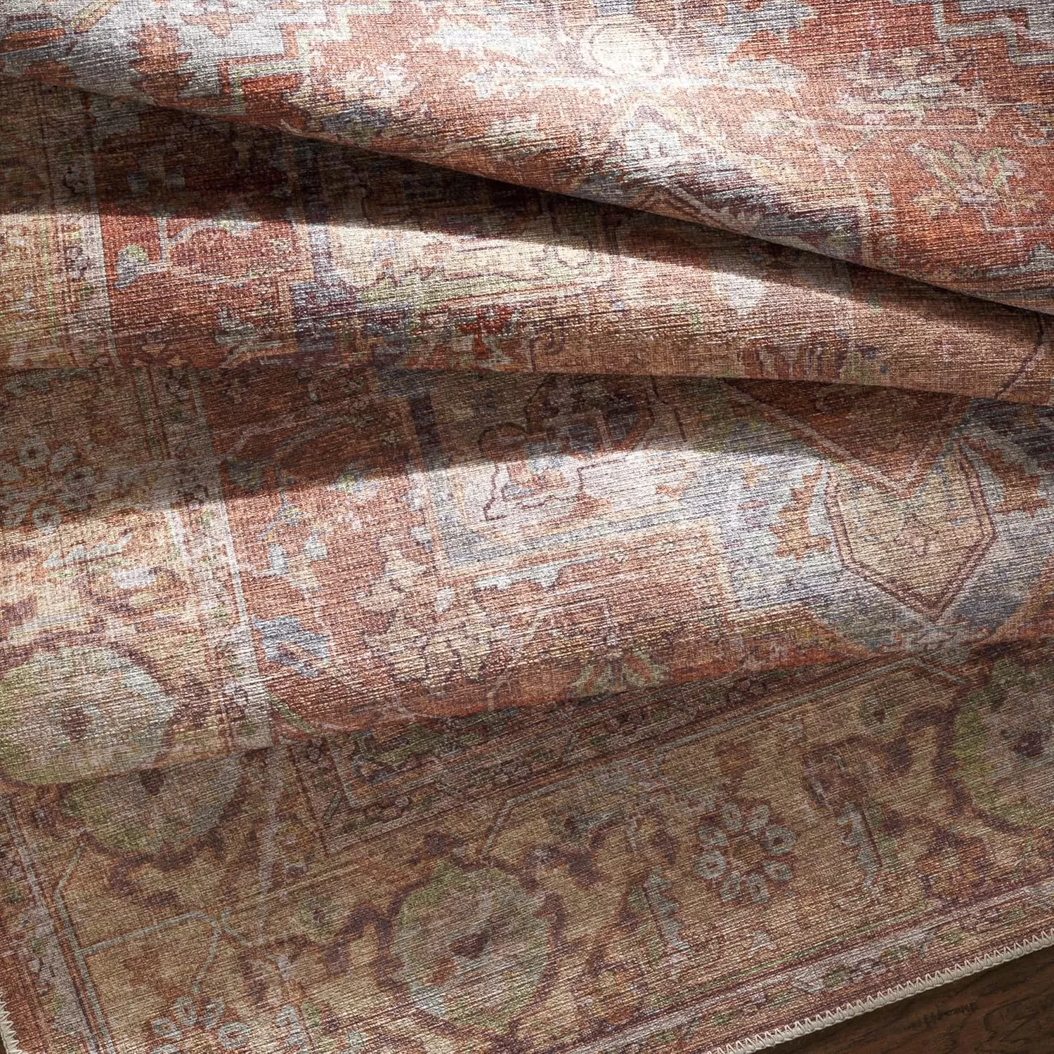 imageLivabliss Nico Vintage Medallion Washable Area Rug2 x 211quot Burnt OrangeTeal53 x 73