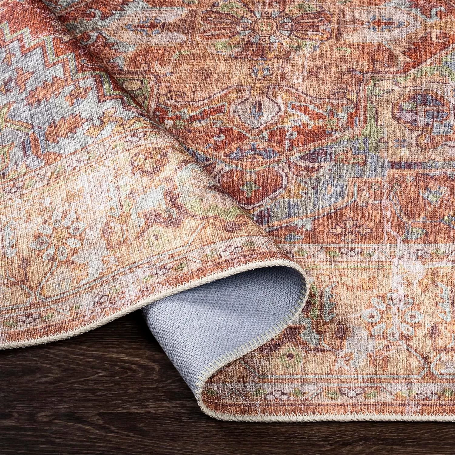 imageLivabliss Nico Vintage Medallion Washable Area Rug2 x 211quot Burnt OrangeTeal710 x 102
