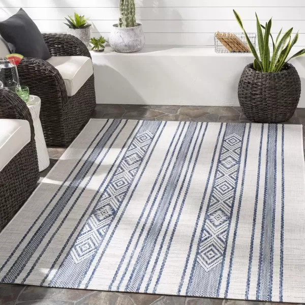 imageLivabliss Esperanza Striped Outdoor Area Rug43quot x 511quotBright BlueWhiteBright BlueWhite