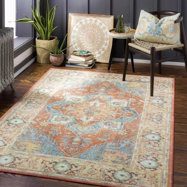 imageLivabliss Eviana Vintage Medallion Washable Area Rug 43quot x 511quot Burnt Orange67 x 9