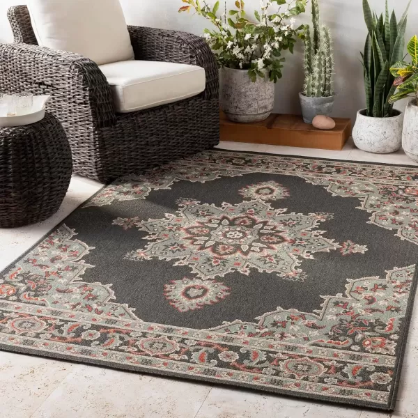 imageLivabliss Maritza Medallion IndoorOutdoor Area Rug 73quot Square DenimBlackSeafoam