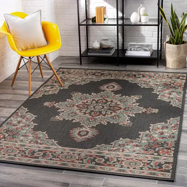 imageLivabliss Maritza Medallion IndoorOutdoor Area Rug 73quot Square DenimBlackSeafoam