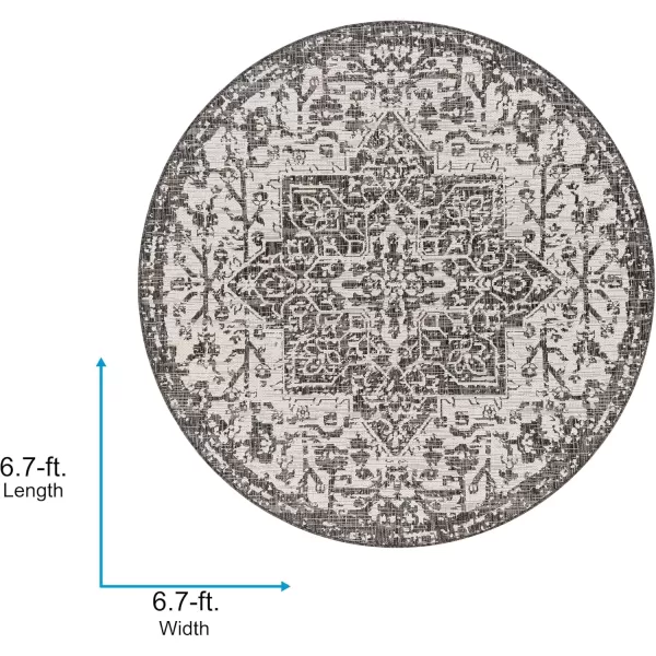 imageLivabliss Masha Vintage Medallion Outdoor Area Rug710quot SquareDark Gray67 Round