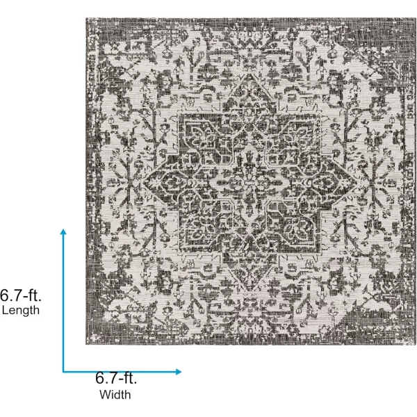 imageLivabliss Masha Vintage Medallion Outdoor Area Rug710quot SquareDark Gray67 Square