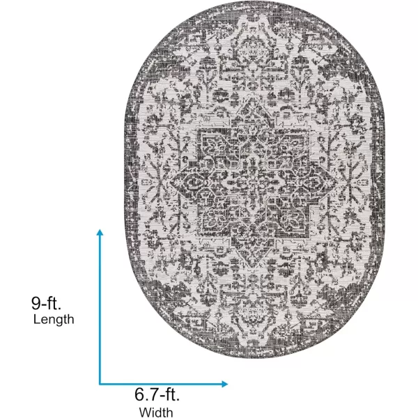 imageLivabliss Masha Vintage Medallion Outdoor Area Rug710quot SquareDark Gray67 x 9