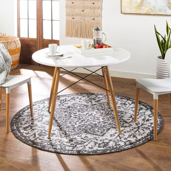 imageLivabliss Masha Vintage Medallion Outdoor Area Rug710quot SquareDark Gray710 Round