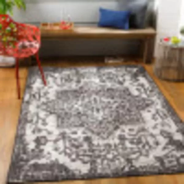 imageLivabliss Masha Vintage Medallion Outdoor Area Rug710quot SquareDark Gray810 x 12