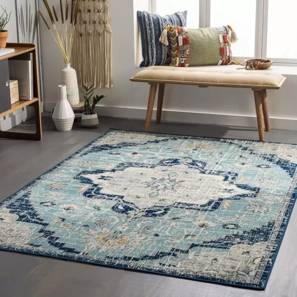 imageRedondo Beach Outdoor Boho Area Rug53quot x 7Light GreyBlueAquaGrey