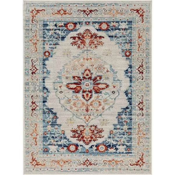 imageRedondo Beach Outdoor Boho Area Rug53quot x 7Light GreyBlueBurnt OrangeGrey