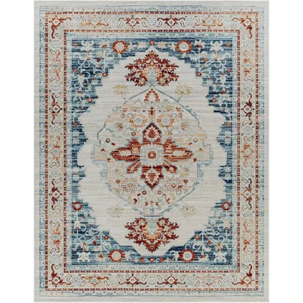 imageRedondo Beach Outdoor Boho Area Rug53quot x 7Light GreyBlueBurnt OrangeGrey