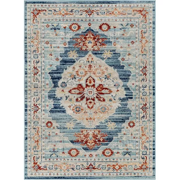 imageRedondo Beach Outdoor Boho Area Rug53quot x 7Light GreyBlueBurnt OrangeLight Blue