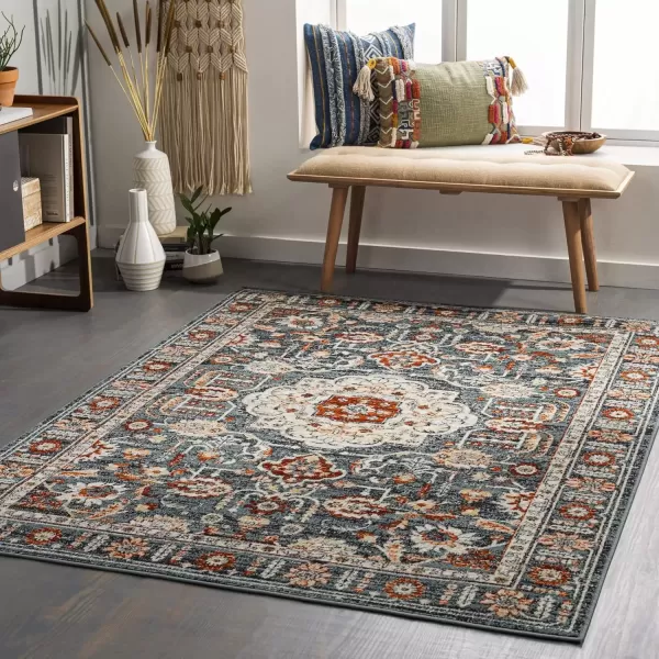 imageRedondo Beach Outdoor Boho Area Rug53quot x 7Light GreyBlueCharcoalOrange