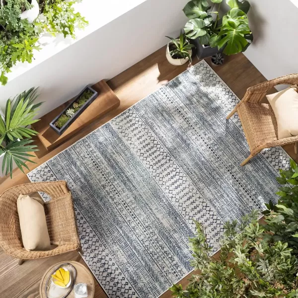 imageRedondo Beach Outdoor Boho Area Rug53quot x 7Light GreyBlueDenim