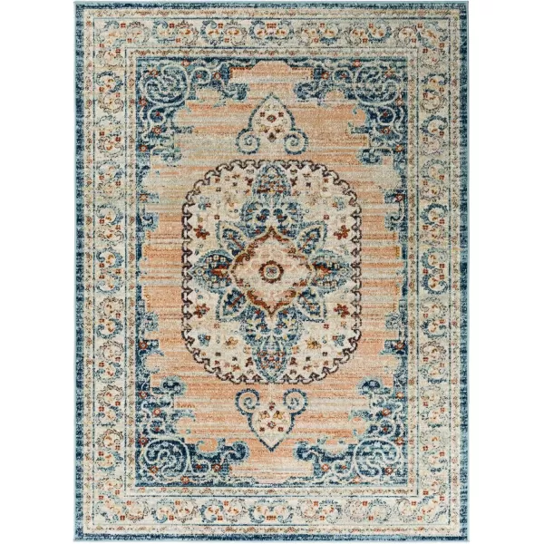 imageRedondo Beach Outdoor Boho Area Rug53quot x 7Light GreyBluePeachNavy