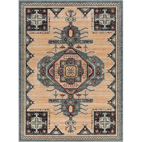 imageRedondo Beach Outdoor Boho Area Rug53quot x 7Light GreyBlueSlateCoral