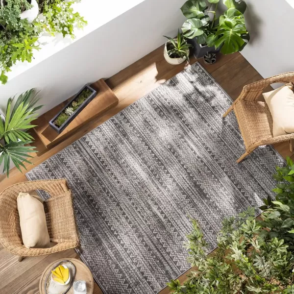 imageRedondo Beach Outdoor Boho Area Rug53quot x 7Light GreyBlueTaupe