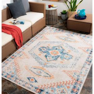 imageArtistic Weavers Huntington Beach Outdoor Bohemian Medallion Area Rug53quot x 7Cream