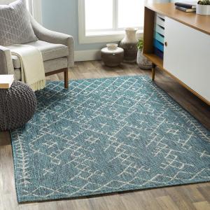 imageLivabliss Yesina Bohemian Outdoor Area Rug710quot Square Aqua67 x 9