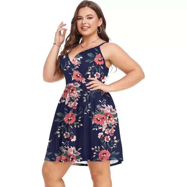 LALAGEN Plus Size 2024 Summer Dress for Women Spaghetti Strap Wrap V Neck Swing Beach Mini Sundress 1X6XFloral Red