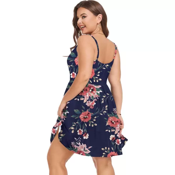 LALAGEN Plus Size 2024 Summer Dress for Women Spaghetti Strap Wrap V Neck Swing Beach Mini Sundress 1X6XFloral Red