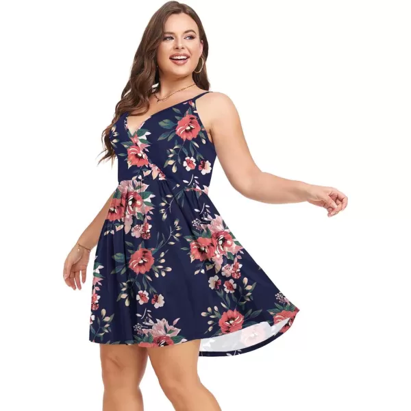 LALAGEN Plus Size 2024 Summer Dress for Women Spaghetti Strap Wrap V Neck Swing Beach Mini Sundress 1X6XFloral Red